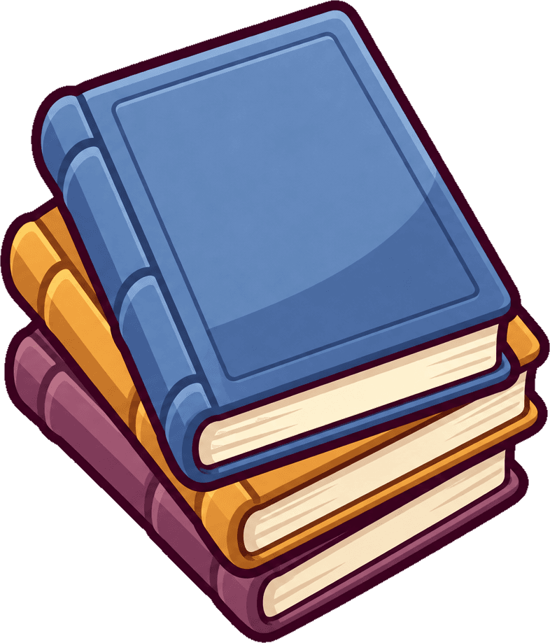 A stack of books on the desk.