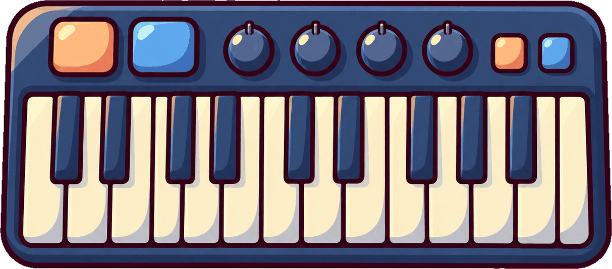 A mini MIDI keyboard on the desk.