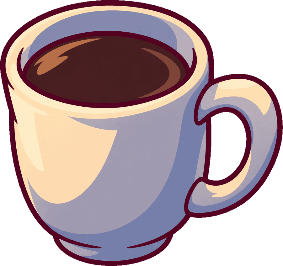 A mug of coffee on the desk.