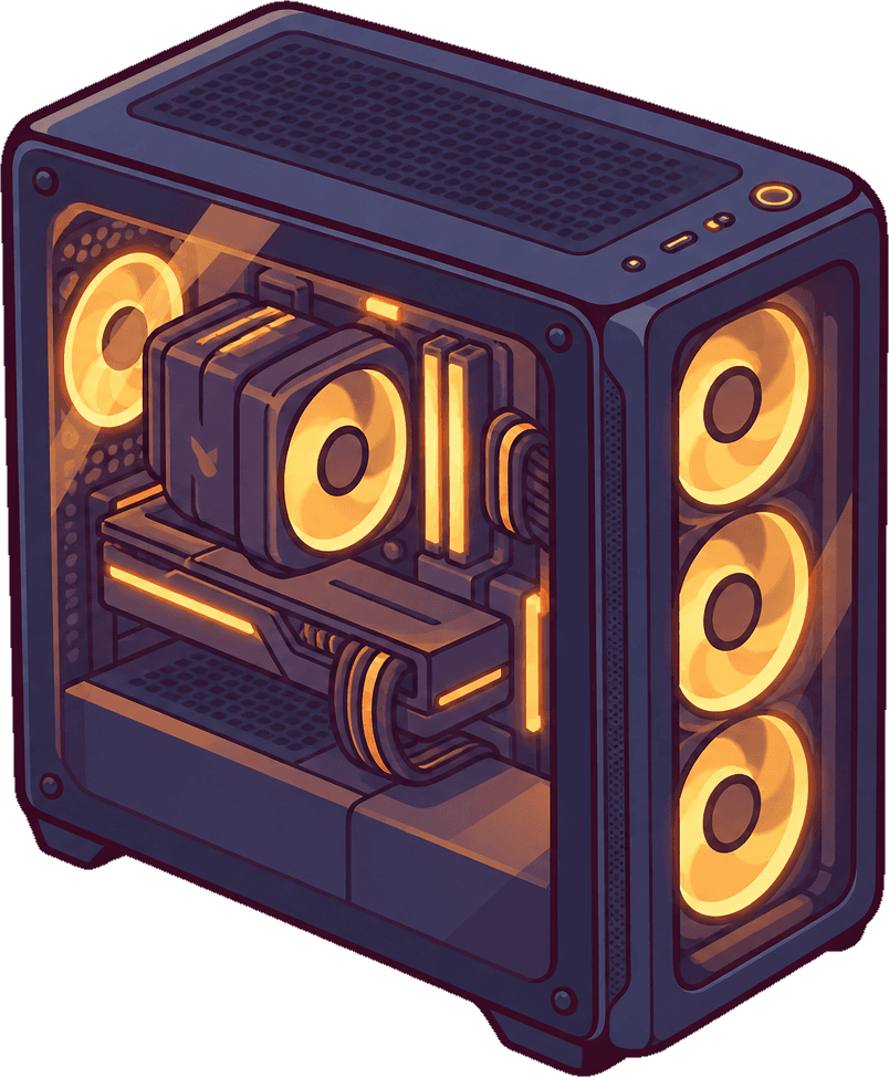 My PC build, components visible through the glass side panel.